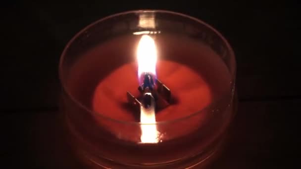 Close View Candle Flame Isolated Dark Background High Quality Fullhd — Stockvideo