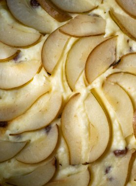 Casserole pie of cottage cheese with raisins and pears