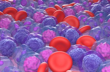 Akut miyeloid lösemi (AML) hücre alanı - yakın çekim görüntüsü 3d illüstrasyon