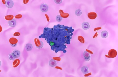 Küçük olmayan hücre akciğer kanserinde (NSCLC) KRAS G12C mutasyonu - izometrik görünüm 3d illüstrasyon