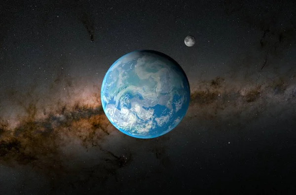 Earth Planet Moon Solar System Illustration Closeup View — Zdjęcie stockowe