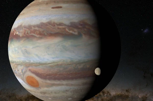 Europa moon with Jupiter in the solar system - 3d illustration, closeup view