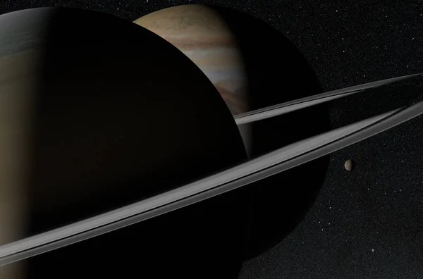 Saturn Jupiter Back View Solar System Illustration Closeup View — 图库照片