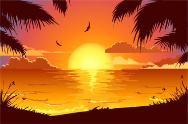 Sunset on the beach clipart