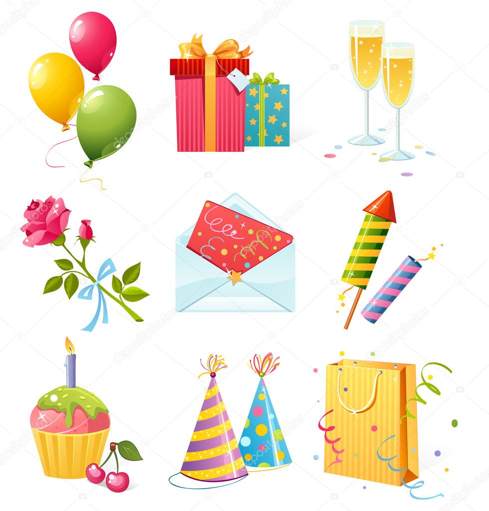 Set of colorful birthday icons