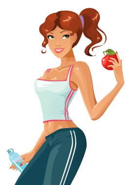 su ve apple ile sportif ve çekici kız
