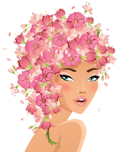 Όμορφη κοπέλα με τα μαλλιά λουλούδι — Διανυσματικό Αρχείο