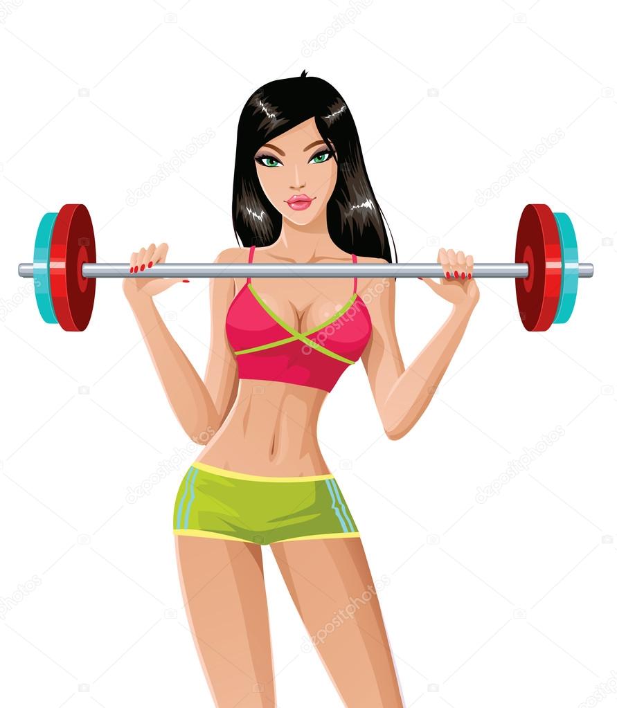 Pretty girl lifting a weight bar