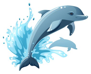 Dolphin in water splash clipart
