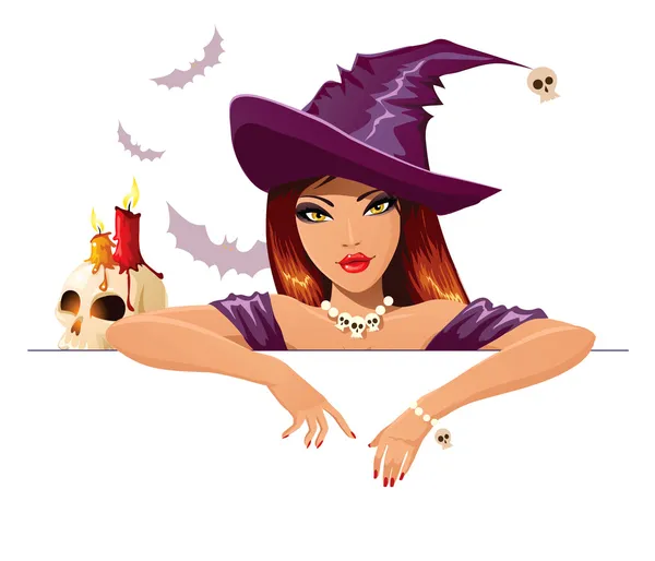 Halloween witch placard — Stock Vector