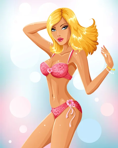 Chica en bikini — Vector de stock