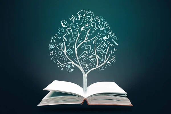 Education Concept Open Books Knowladge Tree Hand Drawn School Doodle — Stock Photo, Image