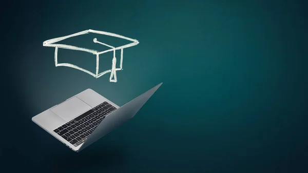 Onderwijs Afstudeerconcept Open Laptop Met Hand Getekend Met Afstudeerhoed Studeren — Stockfoto