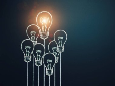 Liderlik kavramı ve el yapımı ampuller. Fikir kavramı, eğitim, motivasyon, ilham, sembol.