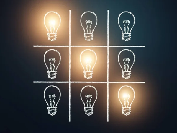 Goals Concept Hand Drawn Light Bulbs Tic Tac Toe Game — Stockfoto