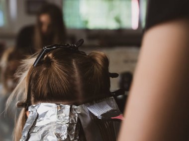 Hair Coloring In A Beauty Salon. Professional wizard paints the hair in the salon. Beauty concept, hair care. Hairdressing Services