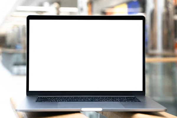 Laptop White Screen Business Office Shopping Mall Empty Copy Space — Stock Photo, Image