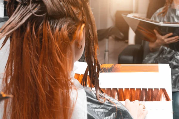 Hair Coloring Cliente Escolher Cor Cabelo Salão Beleza Feiticeiro Profissional — Fotografia de Stock