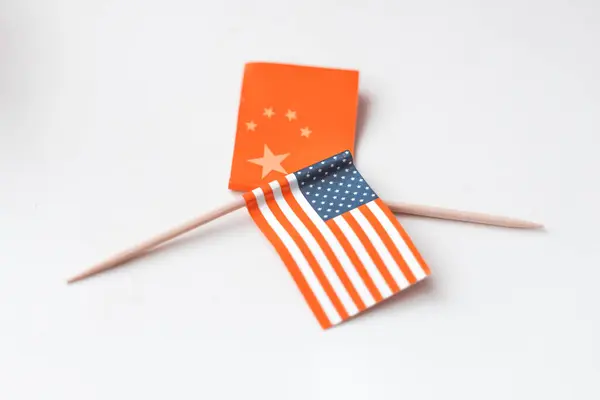Drapeau National Des États Unis Chine Sur Table Blanche Symbole — Photo