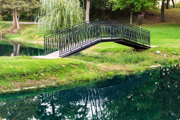 庭園の歩道橋、水に反映 — ストック写真