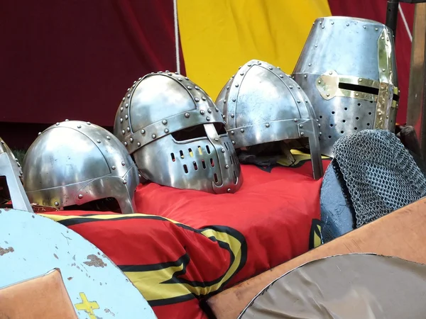 Row of knights helmets — Stock Photo, Image