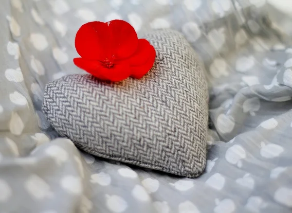 Fabric Heart with red and grey — Stock Photo, Image