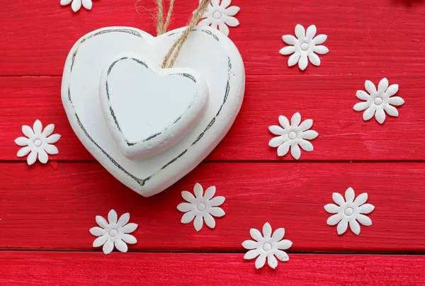 White Hearts on Red — Stock Photo, Image