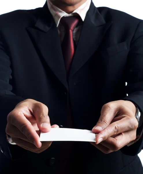 Successful businessman holding business card — Stock Photo, Image