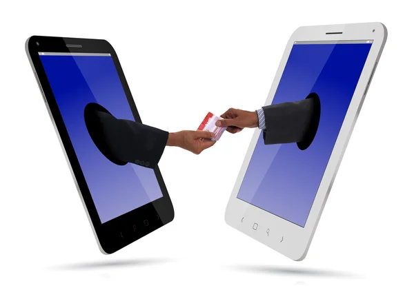 Hand Giving Money over Smartphone — Stock Photo, Image