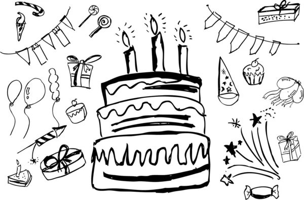 Doodle cosas de cumpleaños — Archivo Imágenes Vectoriales