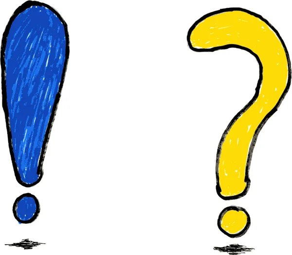 Doodle blu esclamazione e punto interrogativo giallo — Vettoriale Stock