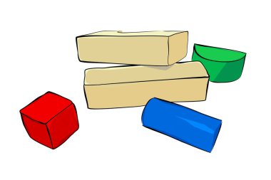 Basit Vektör Eli Çizim Bina Bloğu Ahşap Oyuncakları Çizer