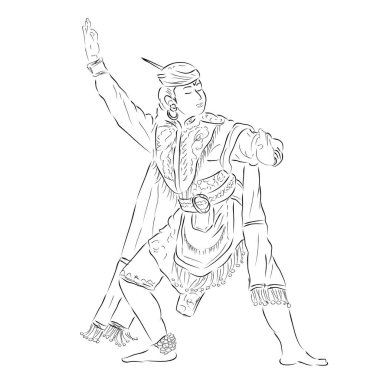 Vektör Basit El, Remo Blitar Geleneksel Dans Çizimi, Doğu Java Endonezya 'dan Geleneksel Dansçı