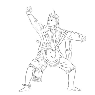 Vektör Basit El, Remo Blitar Geleneksel Dans Çizimi, Doğu Java Endonezya 'dan Geleneksel Dansçı