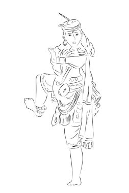 Vektör Basit El, Remo Blitar Geleneksel Dans Çizimi, Doğu Java Endonezya 'dan Geleneksel Dansçı