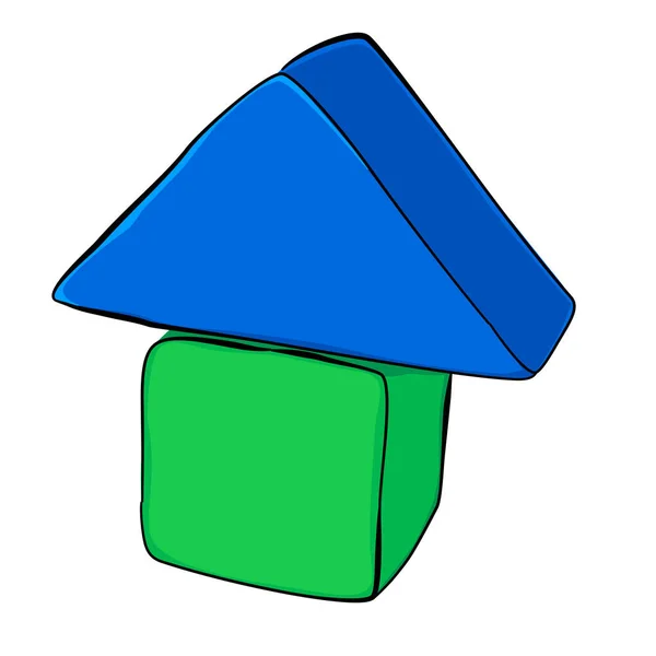シンプルなベクトルハンドドロースケッチハウスビルディングブロック 木のおもちゃ — ストックベクタ