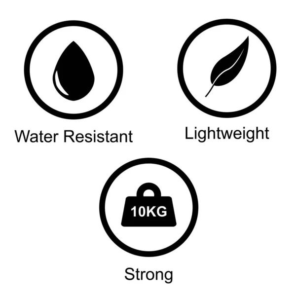 Prosty Zestaw Wektorowy Znakowy Wodoodporny Lekki Mocny Izolowany Biało — Wektor stockowy