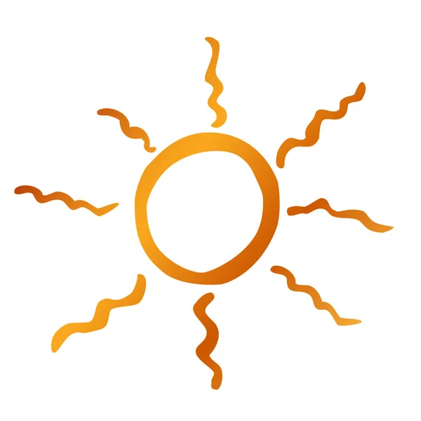 Simple Vector Hand Draw Sketch Golden Sunburst Sun Burst Isolated — Stock Vector