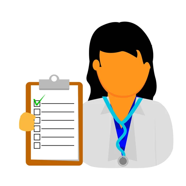 Vektor Doktor Holding Checklist Papír Valós Hamis Felirattal — Stock Vector