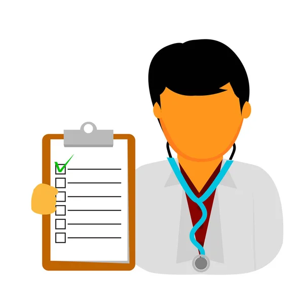 Vector Simple Doctor Del Hombre Sosteniendo Papel Lista Comprobación Con — Archivo Imágenes Vectoriales