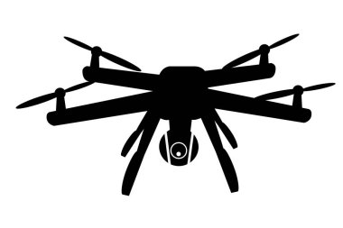 Drone 'un basit silueti, beyaz üzerine izole edilmiş.