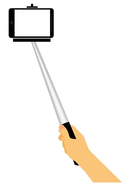 Prosta Ręka Wektor Weź Autoportret Przy Użyciu Selfie Stick Izolowane — Wektor stockowy