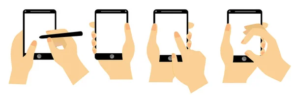 Sencillo Vector Hand Set Usando Leer Tocar Deslizar Smartphone Negro — Archivo Imágenes Vectoriales