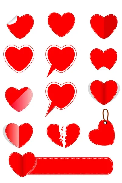 Απλό Σετ Διάνυσμα Διαφορετικά Στυλ Του Κόκκινου Σχήματος Αγάπης Απομονωμένο — Διανυσματικό Αρχείο