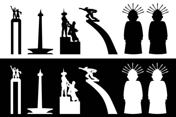 Simple Vector Set Jakarta Indonesië Pictogram Silhouet — Stockvector