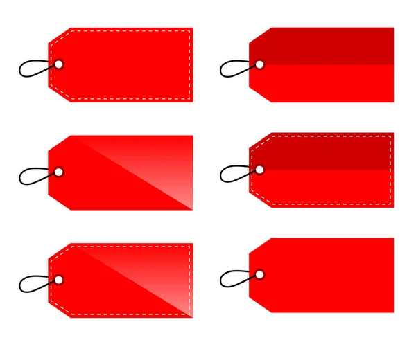 Απλό Σετ Διανυσματικό Κόκκινο Ορθογώνιο Tag Εφέ Μπούκλας Απομονωμένο Λευκό — Διανυσματικό Αρχείο