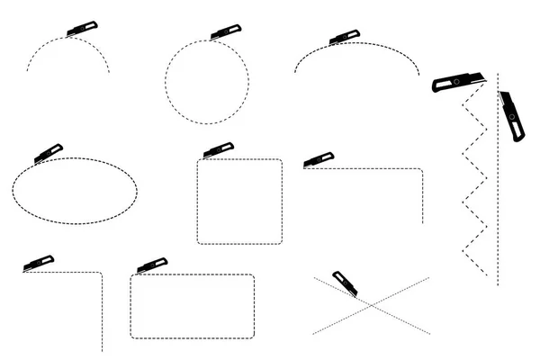Einfaches Set Verschiedene Formrichtungen Sign Cut Here Mit Cutter Isoliert — Stockvektor