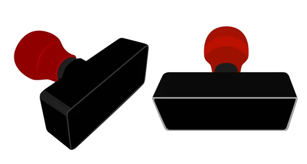Eenvoudige Set Zwarte Rode Plastic Stempel Geïsoleerd Wit Perspectief — Stockvector