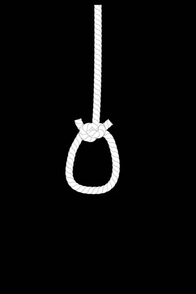 Simple Vector White Rope Illustration Hopeless Suicide Black Background — Stock Vector