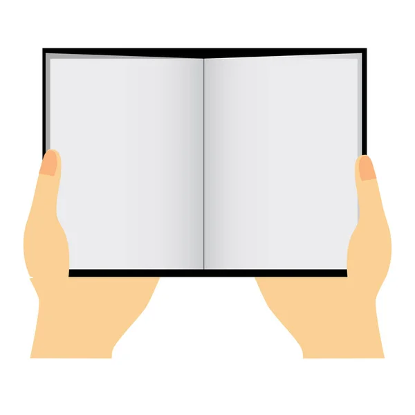 Enkel Vector Hand Holding Öppnad Blank Book Isolerad Vit — Stock vektor